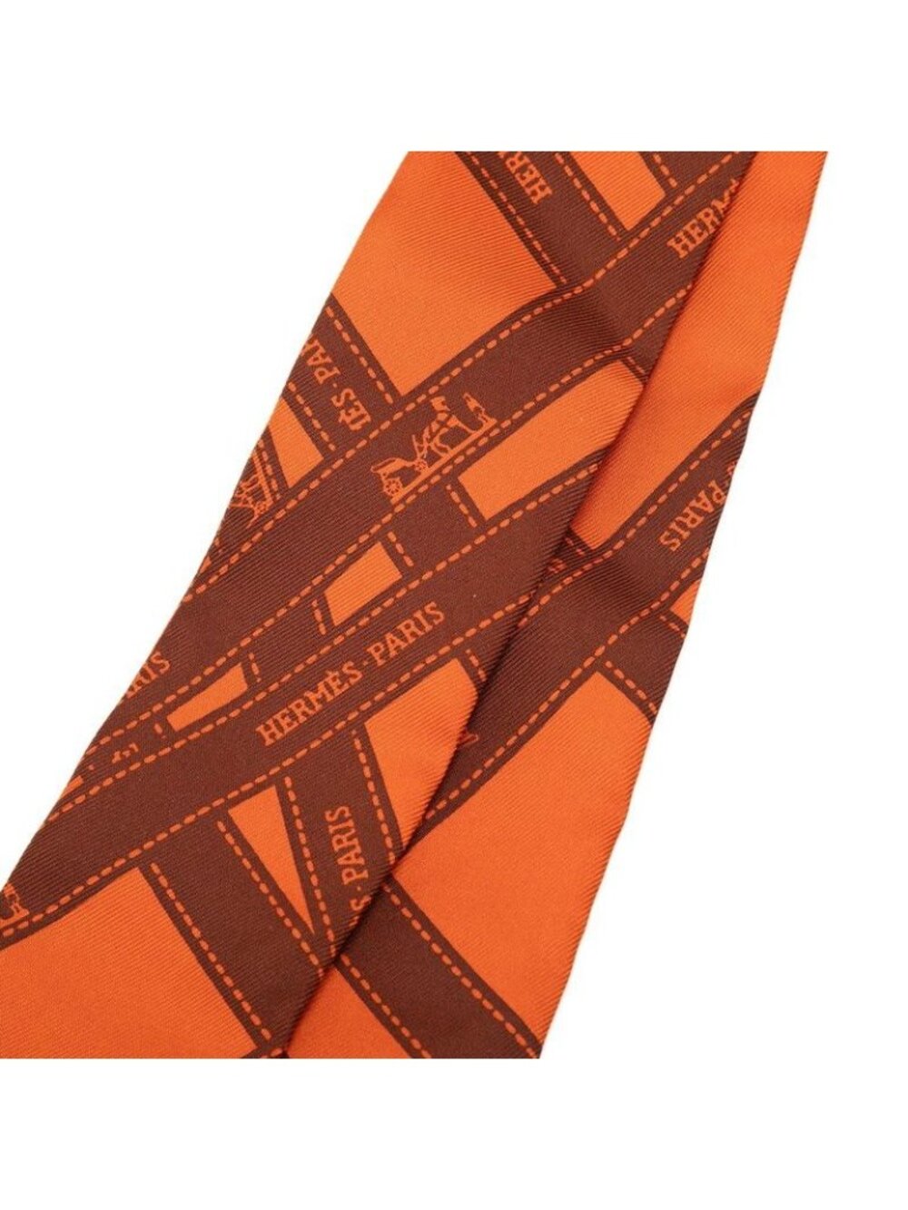Hermes Twilly Bolduc Pattern Scarf Orange Brown Silk - Picture 2 of 5